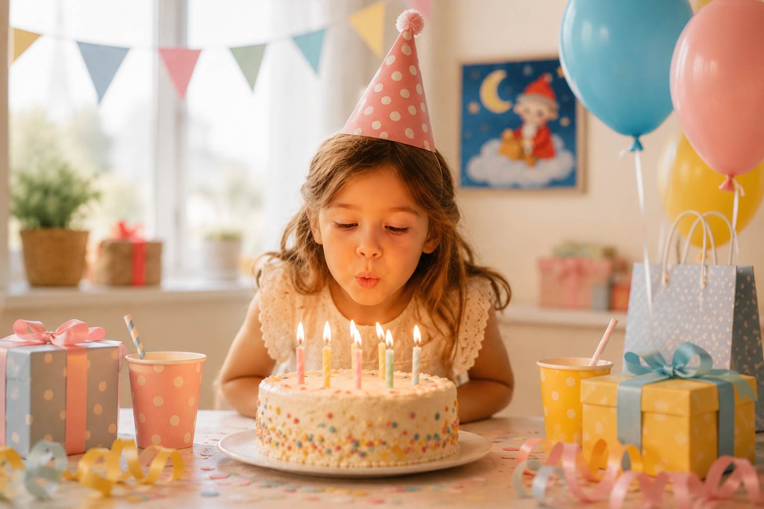 Kind freut sich über Geburtstagsgeschenke beim Kindergeburtstag
