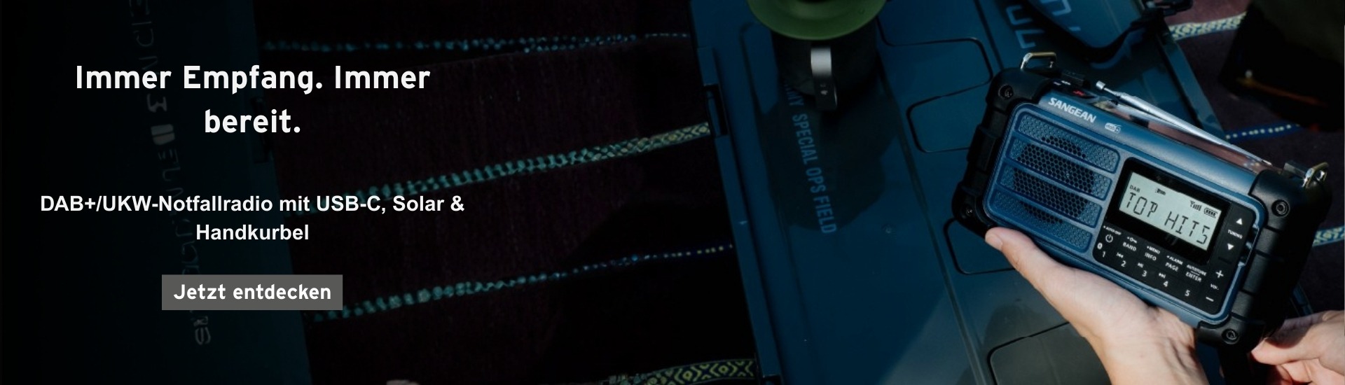 DAB+/UKW-Notfallradio mit USB-C, Solara & Handkurbel