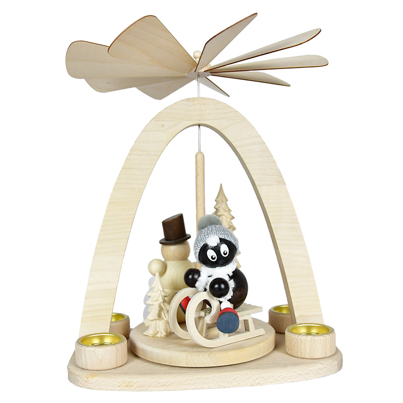 Pittiplatsch - große Pyramide - Pitti auf dem Schlitten (35 cm) - Frontansicht