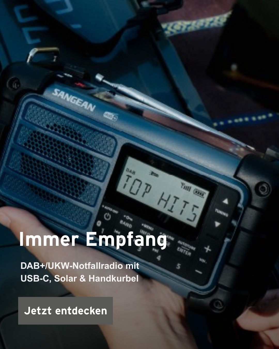 DAB+/UKW-Notfallradio mit USB-C, Solara & Handkurbel