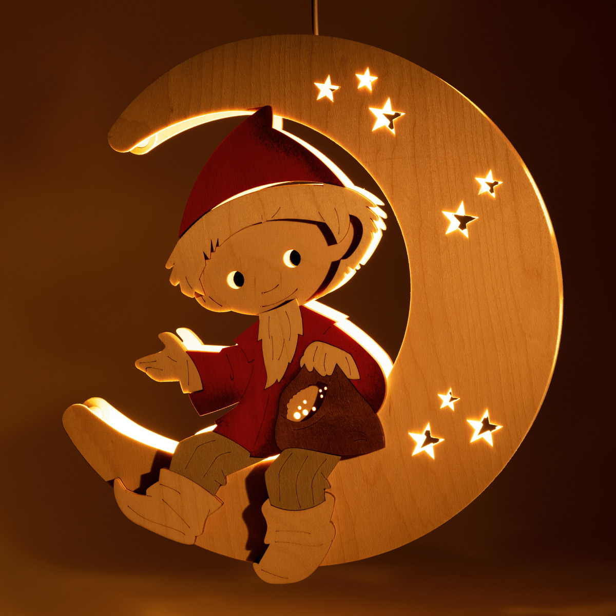 Pittiplatsch Räucherfigur mit weihnachtlichem HintergrundSandmännchen Fensterbild beleuchtet