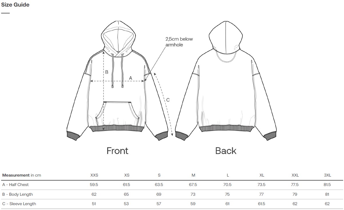 Fritz x Johnny Hoodie Size Guide